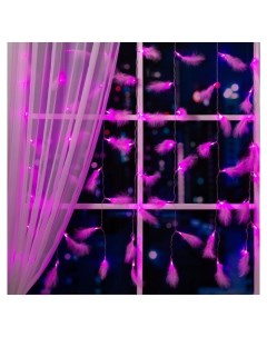 Гирлянда Занавес 3 1 4 м с насадками перья Ip20 прозрачная нить 80 Led свечение розовое 8 режимов 22 Luazon home