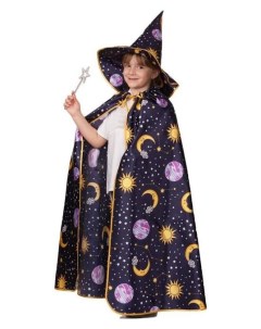 Карнавальный костюм Плащ звездочёта сатин принт шляпа волшебная палочка р 30 рост 116 см Batik
