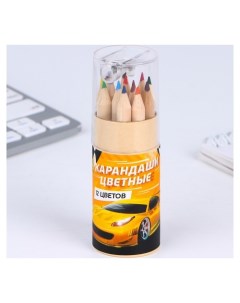 Набор цветных карандашей мини в тубусе Гонки 12 шт с точилкой Artfox