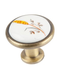 Ручка кнопка с фарфором колосок бронза Феникс-строй