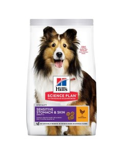 Корм сухой корм для взрослых собак средних пород с чувствительной кожей и или пищеварением с курицей Hill's science plan