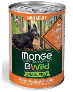 Консервы Dog BWild Grain Free Mini для взрослых собак мелких пород из утки с тыквой и кабачками 400г Monge