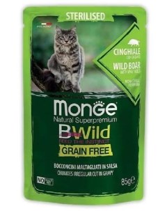 Пауч Cat BWild Grain Free для стерилизованных кошек из мяса дикого кабана с овощами 85гр Monge