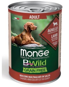 Консервы Dog BWild Grain Free беззерновые для взрослых собак всех пород из ягненка с тыквой и кабачк Monge