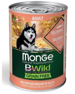 Консервы Dog BWild Grain Free беззерновые для взрослых собак всех пород из лосося с тыквой и кабачка Monge