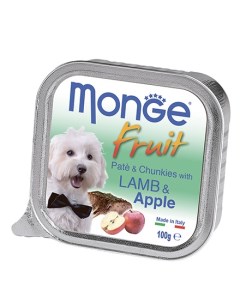 Влажный корм Консервы Монж Фрукт для взрослых собак Ягненок с Яблоком цена за упаковку Monge