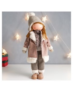 Кукла интерьерная Девочка с косичками в пальто с мехом 48 5х12х23 5 см Nnb