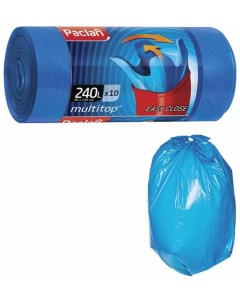 Мешки для мусора 240 л с ушками синие рулон 10 шт пвд 40 мкм 90х145 см Multitop 134451 Paclan