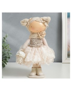 Кукла интерьерная Малышка зося в бежевом наряде с корзиной цветов 31x14x16 см Nnb