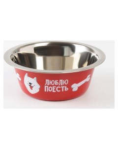 Миска металлическая для собаки Люблю поесть 350 мл 13х4 5 см Пушистое счастье