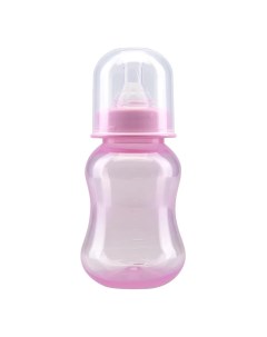 Бутылочка для кормления приталенная с силиконовой соской молочной 125 мл розовый без принта Курносики