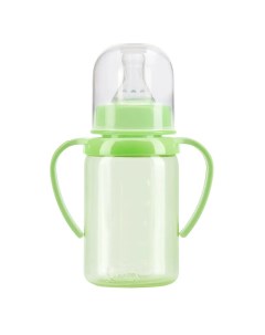 Курносики Бутылочка для кормления с ручками и силиконовой соской молочной 125 мл зеленый без принта Pigeon