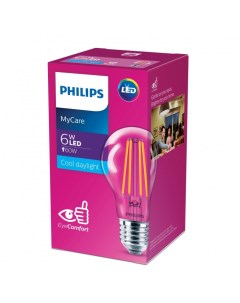 Филаментная светодиодная лампа E27 6W 6500K холодный A60 LEDClassic Philips