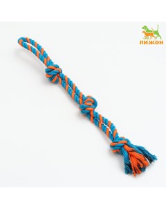 Игрушка дразнилка канатная для собак двойная до 50 см до 140 г голубая оранжевая Пижон