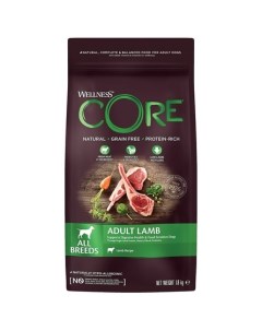 Сухой корм для собак всех пород ягненок с яблоком 1 8 кг Wellness core