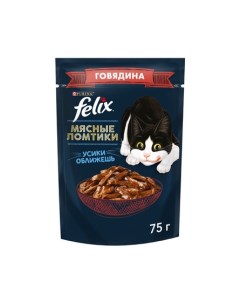 Мясные Ломтики Корм консервированный полнорационный для взрослых кошек с говядиной 75 гр Felix