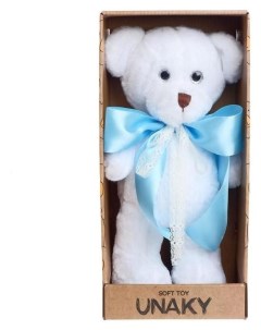 Мягкая игрушка Медведица сильва с голубым атласным бантом 33 см Unaky soft toy