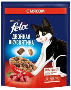 Сухой корм для кошек Двойная вкуснятина с мясом 200гр Felix