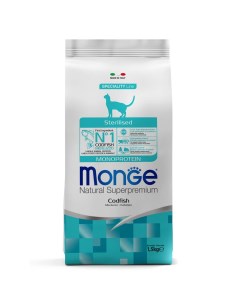 Корм для кошек Cat Speciality Line Monoprotein Sterilised для стерилизованных треска сух 1 5кг Monge