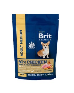 Сухой корм для взрослых собак средних пород с курицей 1 кг Brit*