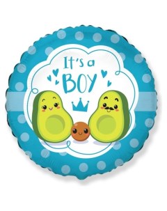 Шар фольгированный 18 С рождением мальчика семья авокадо круг голубой Flexmetal