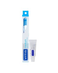 Щётка зубная в твердой упаковке Vitis Medium Зубная паста Vitis Whitening 15 мл Dentaid