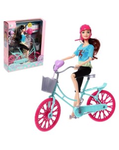 Кукла модель шарнирная Карина на велопрогулке с аксессуарами цвет голубой Nnb