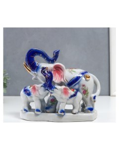 Сувенир керамика Слон и два слонёнка роспись цветочки 17х10х19 см Nnb