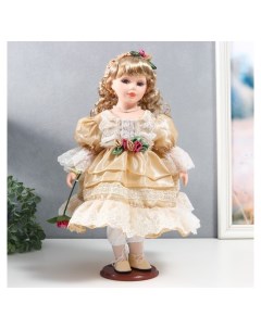 Кукла коллекционная керамика Нина в карамельном платье в цветочном венке 40 см Nnb