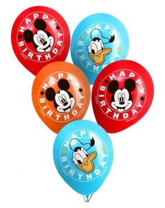 Воздушные шары цветные Happy Birthday микки маус и его друзья 12 дюйм Набор 5 шт Disney