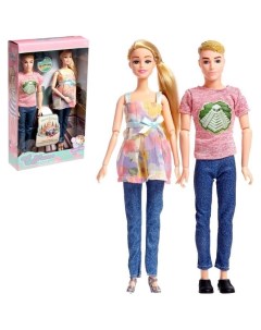 Набор кукол шарнирных Семья в путешествии розовая футболка Nnb