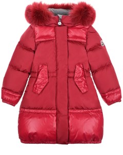 Красное пуховое пальто с глянцевыми вставками Moncler