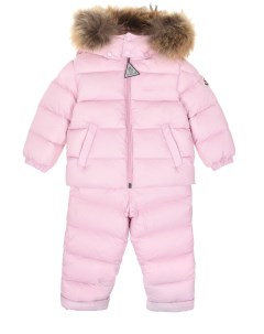 Розовый пуховый комплект из куртки и комбинезона Moncler
