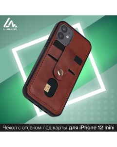 Чехол luazon для iphone 12 mini с отсеками под карты кожзам коричневый Luazon home