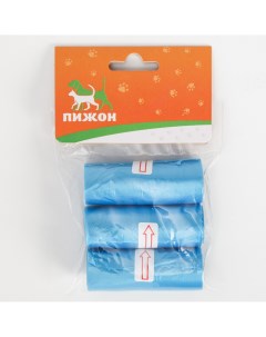 Пакеты для уборки за собаками однотонные 3 рулона по 15 пакетов 29х21 см синие Пижон