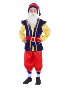 Карнавальный костюм Гном колпак рубаха с жилетом бриджи борода ремень цвет синий р 32 рост 122 128 с Страна карнавалия