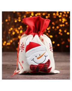 Мешок для подарков Снеговичок и снежинки на завязках 29 х 22 см Nnb