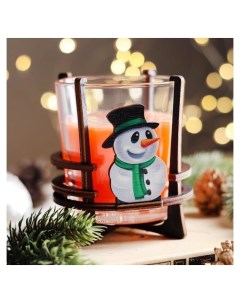 Свеча ароматическая в стакане на подставке Снеговик 10х9 5х9 см апельсин Nnb