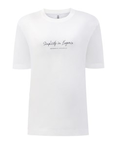 Однотонная футболка из джерси с принтом Simplicity in Elegance Brunello cucinelli