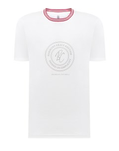 Хлопковая футболка с принтом и контрастной отделкой в полоску Brunello cucinelli