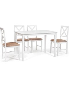 Обеденный комплект Хадсон стол 4 стула Hudson Dining Set дерево гевея мдф pure white белый 2 1 ткань Tetchair