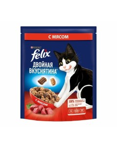 Двойная вкуснятина полнорационный сухой корм для кошек с мясом 200 г Felix