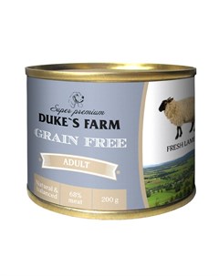 Корм для собак Grain Free беззерновой ягненок клюква шпинат банка 200г Duke's farm