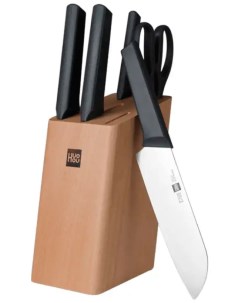 Набор стальных ножей 4 ножа ножницы деревянная подставка из бука 6 Piece Kitchen Knife Set Lite HU00 Huo hou