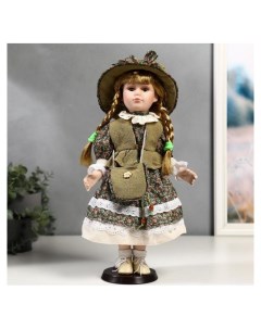 Кукла коллекционная керамика Маша в зелёном платье в цветочек 40 см Nnb