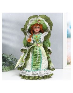 Кукла коллекционная керамика Леди джулия в оливковом платье с кружевом 40 см Nnb