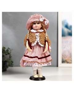 Кукла коллекционная керамика Лизонька в платье в клеточку 40 см Nnb