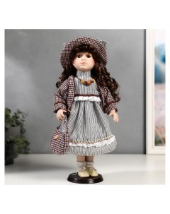 Кукла коллекционная керамика Тая в полосатом платье и пиджаке в клетку 40 см Nnb