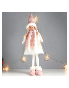Кукла интерьерная Девочка с косами в колпаке бело розовый наряд 63х20х13 см Nnb