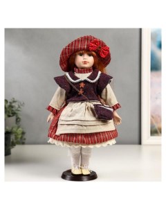 Кукла коллекционная керамика Ульяна в полосатом платье с передником 40 см Nnb